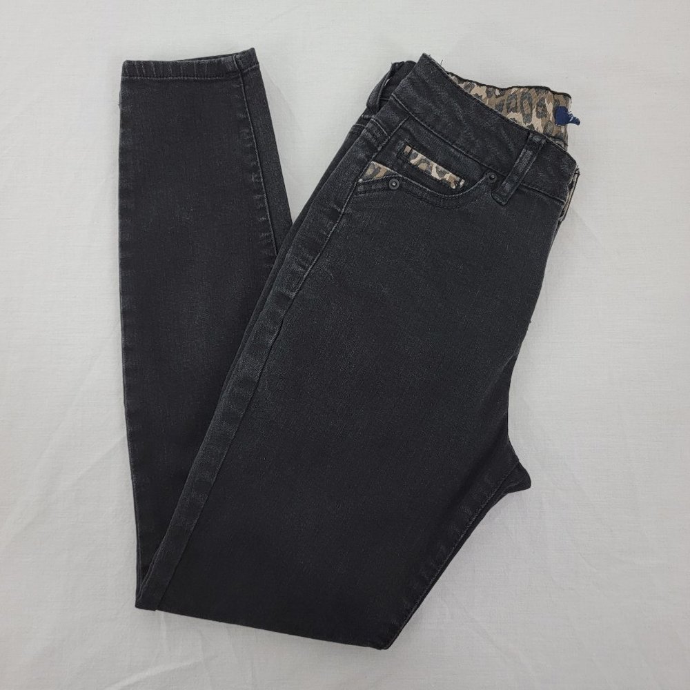 Blue Spice Jeans Mid Rise Skinny Black Leopard Women's Juniors 1